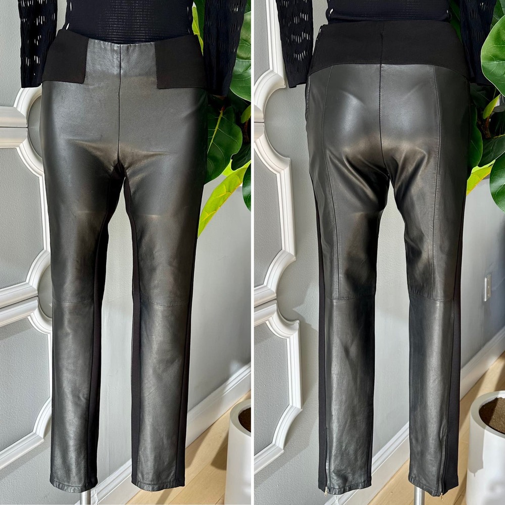 Patrizia Pepe Vegan Leather Skinny Panel Pants in Black Size 8